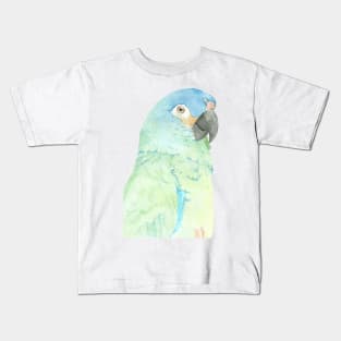 blue-winged macaw parrot portrait watercolor painting tropical pet v2 Kids T-Shirt